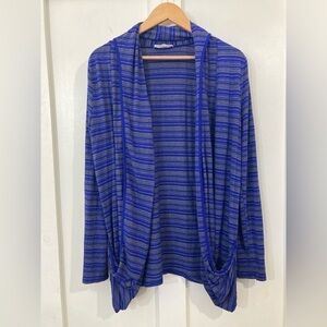 41 Hawthorn Large open Cardigan blue gray striped long sleeve